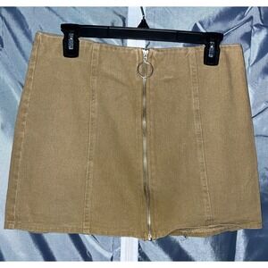 Chloe & Katie Khaki Denim Full Zip Mini Skirt Large O-Ring